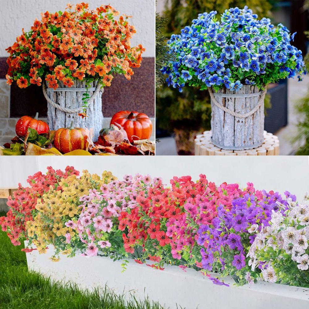 Realistic Fall Flowers Violet Fake Mum Aesthetic Faux Silk Autumn Flowers  For Outdoor Planters