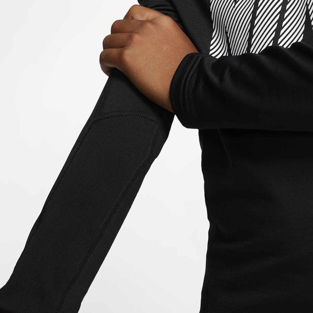 Nike Big Logo Print Crew Neck Long Sleeve T-Shirt Kids Tops Black BV4404