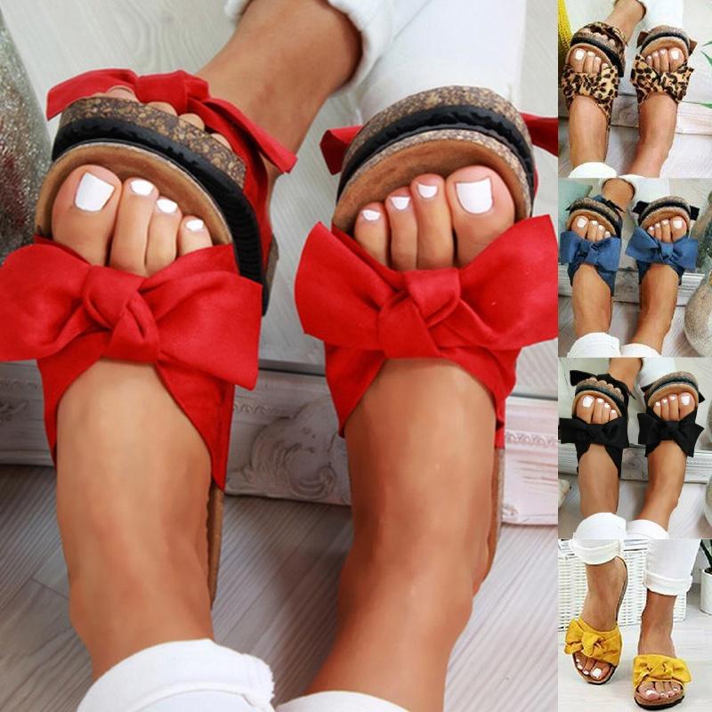 Women Flatform Bow Slides With Breathable Design For Summer Comfort**