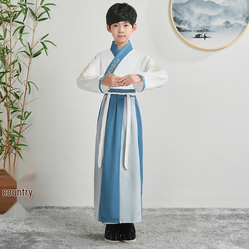 Hanfu Children's Traditional Costume: Boys' National Studies and Girls' Ancient Ruqun Tang Suit for School Performances.