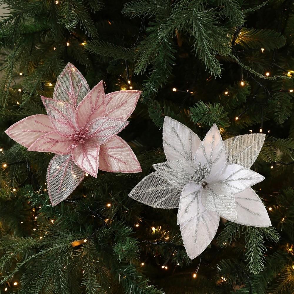 New 15CM Artificial Poinsettia Flower Glitter Sparkling Christmas Glitter Flower Sequins Sequins Flower Wedding Decoration