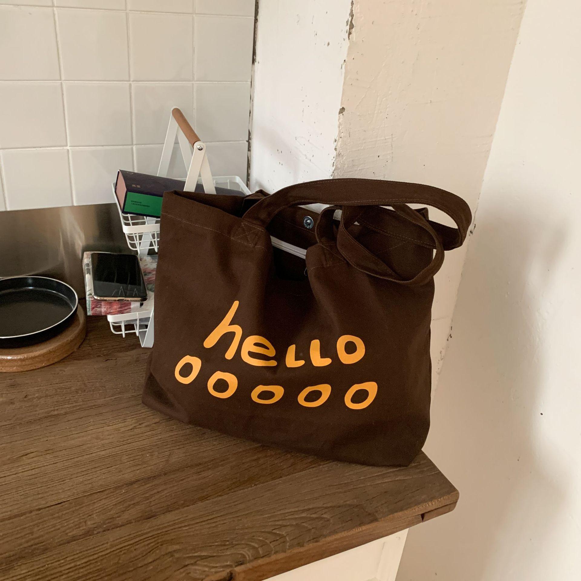 

Мода для студенток, универсальная холщовая сумка на плечо с надписью, женская, лето 2025, новая сумка премиум-класса темный кофе