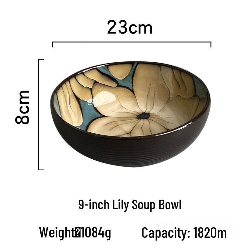 ZISIZ 9-inch Lily Flower Ceramic Soup Bowl