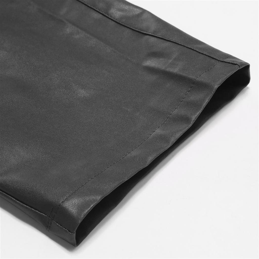 Mens Motocycle Pants Vintage Gothic Steampunk Faux Leather Biker Pants Punck Hip Hop PU Leather Denim