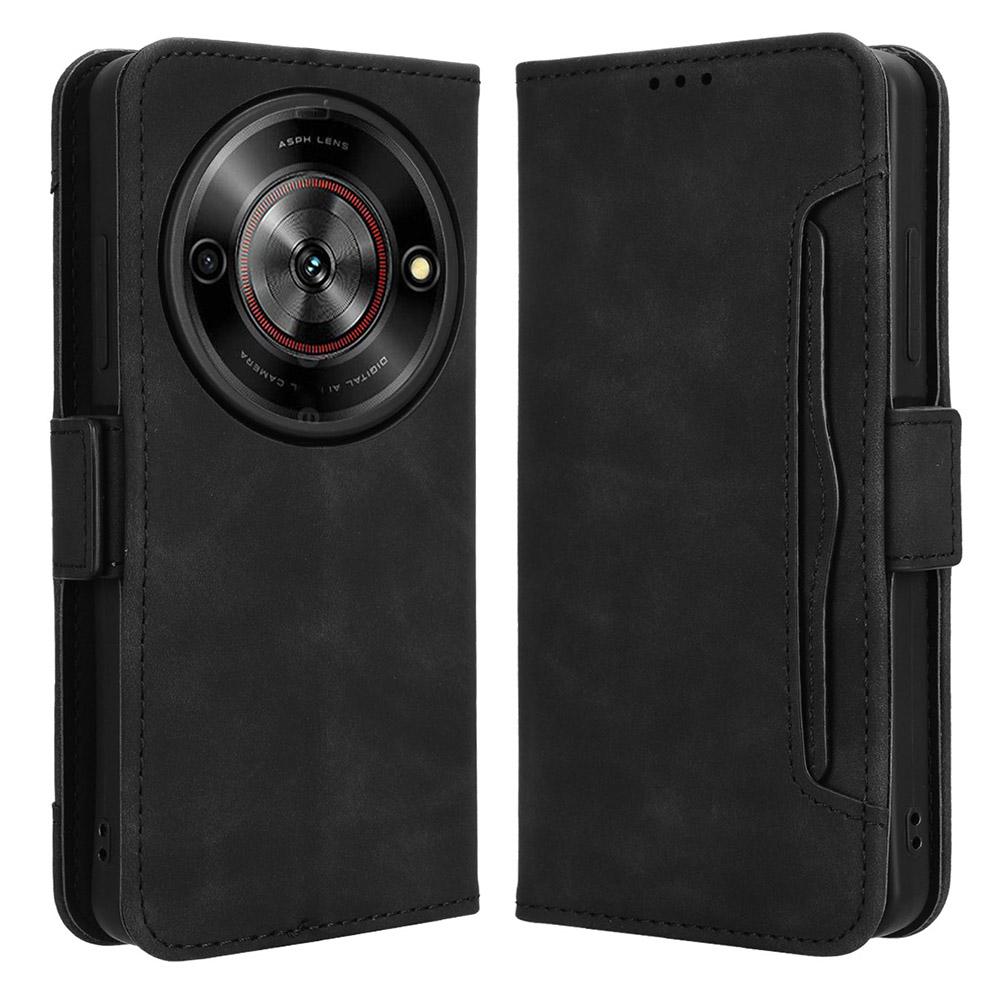 

For ZTE Blade A75 5G/nubia Focus Leather Case Phone Wallet Cover with Multiple Card Slots Black