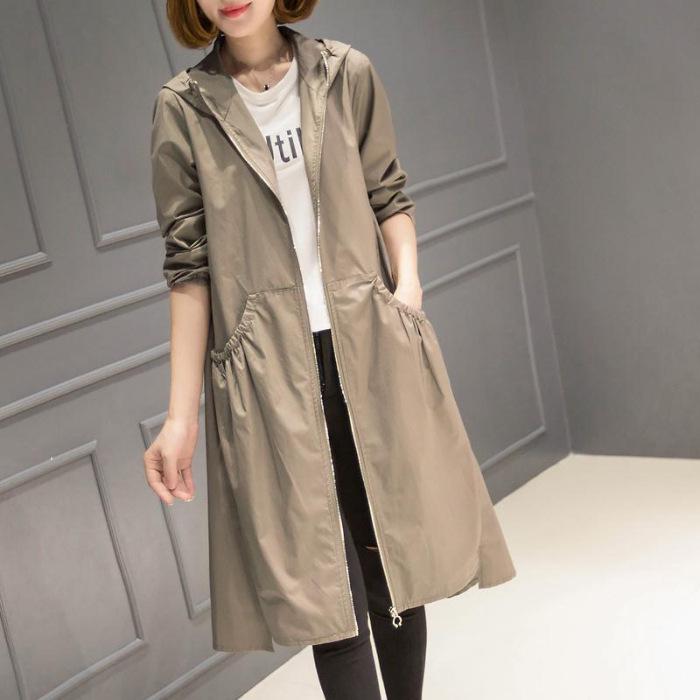 Spring Autumn Korean Windbreaker Ladies Vintage Loose Large Size Thin Long Trench Coat Women Hooded Top