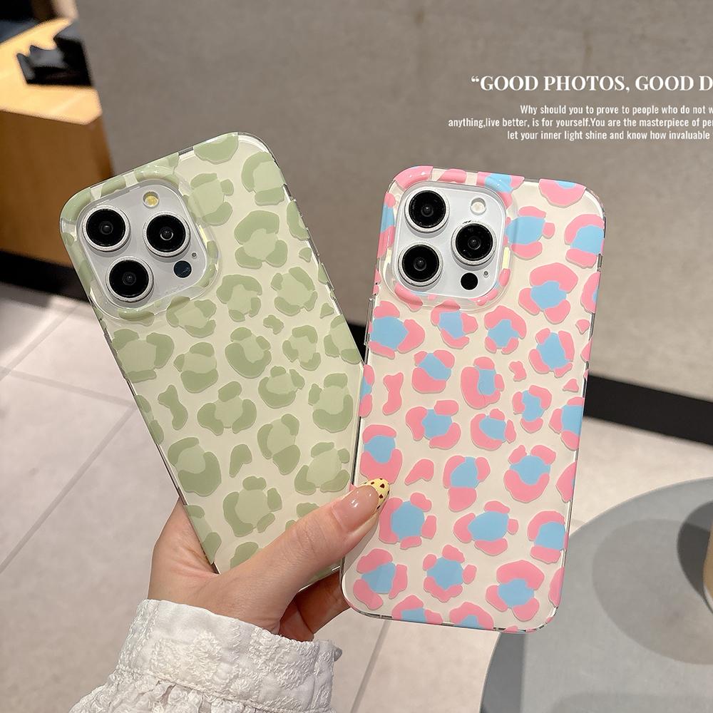 Cute Pink Leopard Print Phone Case for iPhone 17 16 15 14 Pro Max 13 16Pro 15Pro Green Leopard Stylish Lovely Soft Cover Case