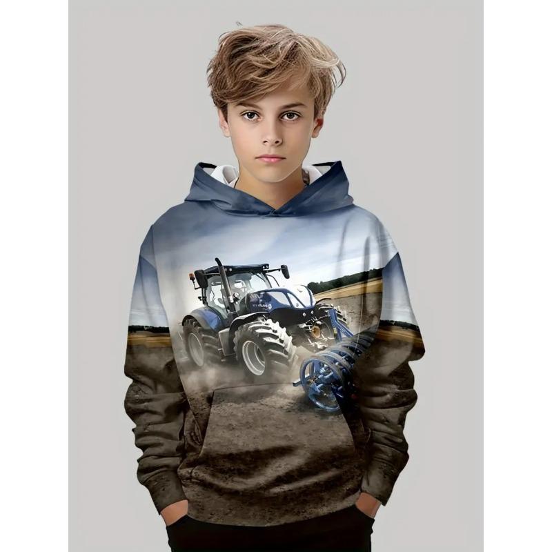 Jungen Mode 3D Druck Auto Traktor Hoodies Kinder Sweatshirt Hoodies Jungen Oberteile Herren Trainingsanzüge Outdoor Kleidung Outdoor Hoodies