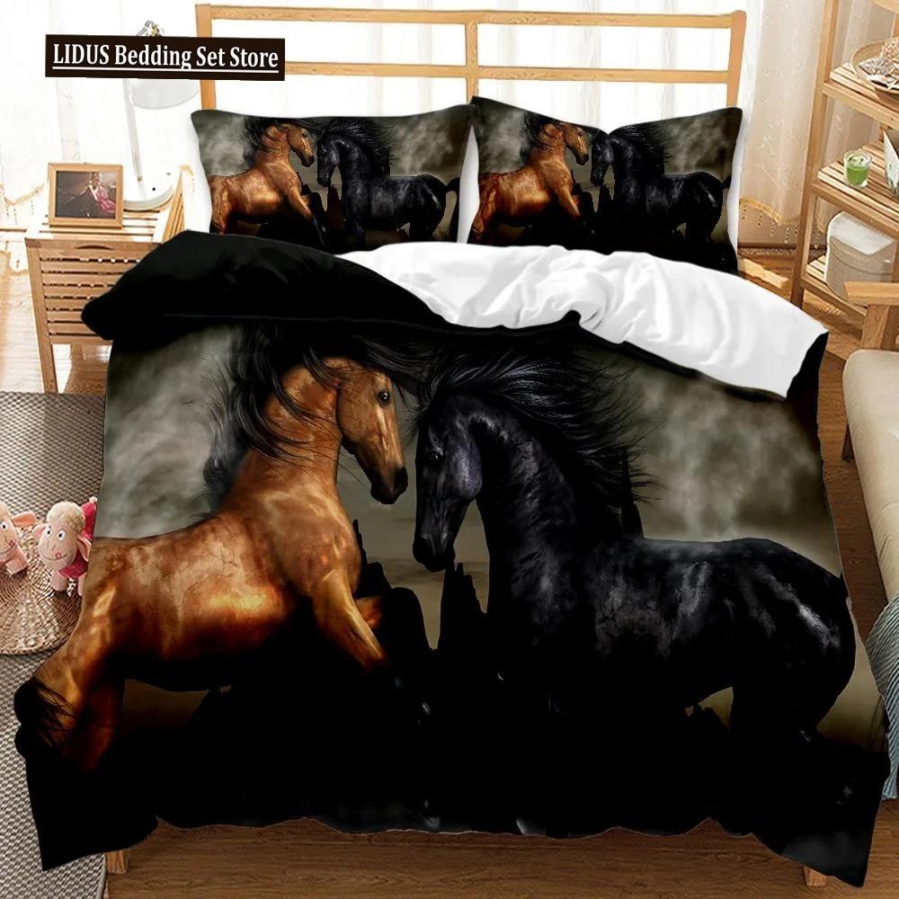 Horse Soft Duvet Cover Set Horse Runing In Stary Sky Print Twin Beding Set For Adult Peoples Animal Quen King-Sized Dimensionsd Dimensions Polyester