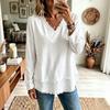 Women's Casual V-Neck Long Sleeve Cotton Linen Top Color