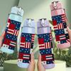 1PC American Flag Patchwork 750ml Color Plastic Sports Water Bottle Leakproof Flip Straw Lid Suitable for Sports Office Home Use