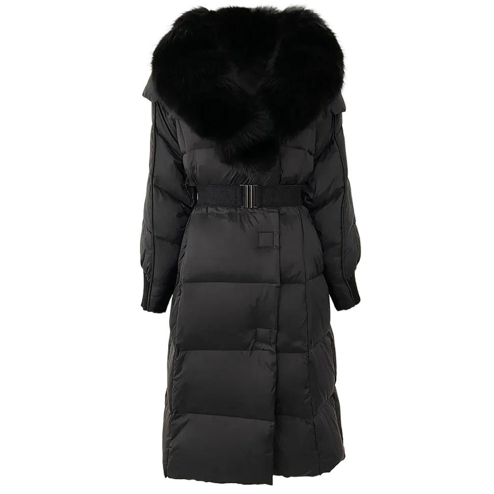 OFTBUY Winter Jacket Women Long Natural Real Raccoon Fox Fur Collar White Duck Down Coat Belt Thick Warm Casual Outerwear