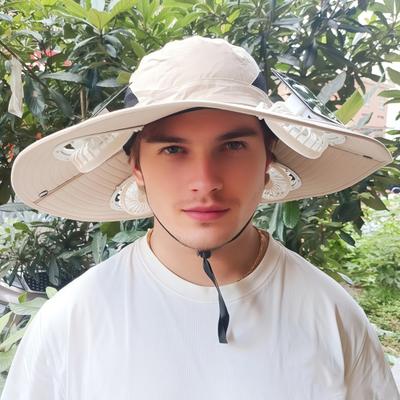Fan Hat Wide-Brimmed Outdoor Hat with Dual-Power Fan Design Solar USB Charging Hiking Cycling Fishing Sun Hat