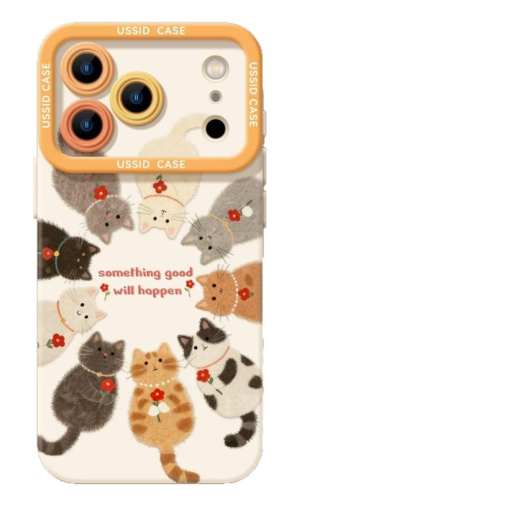 Kitten is suitable for iPhone17 mobile phone case Apple 14 cute pet 16promax soft 15 lanyard literary case 13