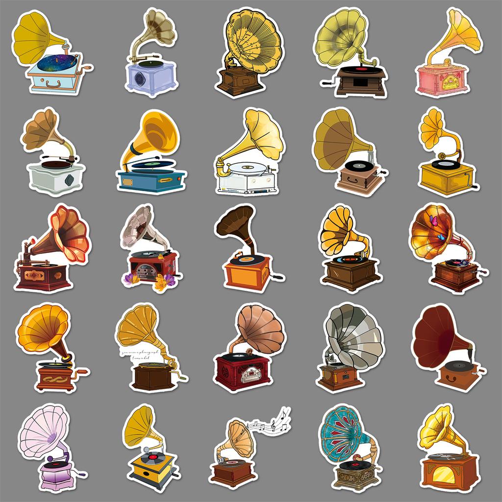 50 Phonograph Creative Stickers Personalized Retro Decorative Water Cup Mobile Phone Case Computer Guitar Car Stickers