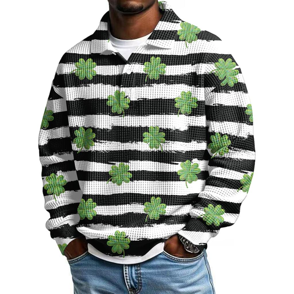 Pánská ležérní košile s krátkým rukávem, ležérní, na Svátek svatého Patrika, letní, jarní, s límcem, na knoflíky