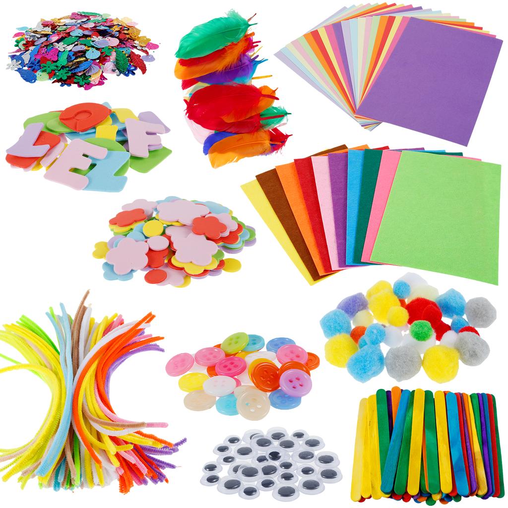 1 Set Art and Craft Supplies Kit Funny Kid DIY Craft Set Children Art Supply Tools Kit with Pompoms Sequins Feather for Children