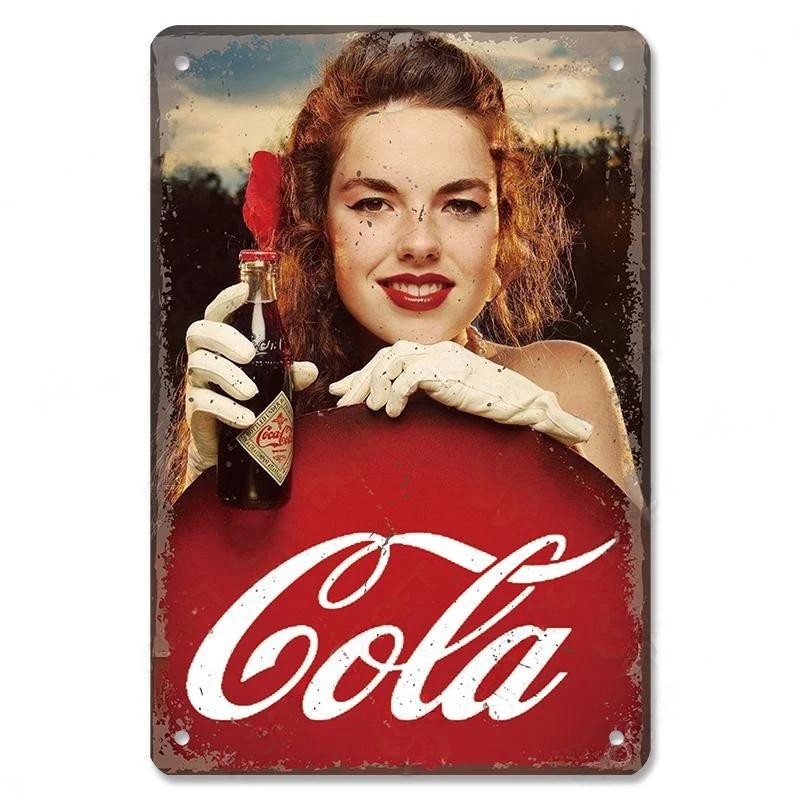 Vintage Cola PinUp Girls Metal Poster Tin Signs Retro Wall Art Decor for Bar Pub Garage Club Man Cave Cafe