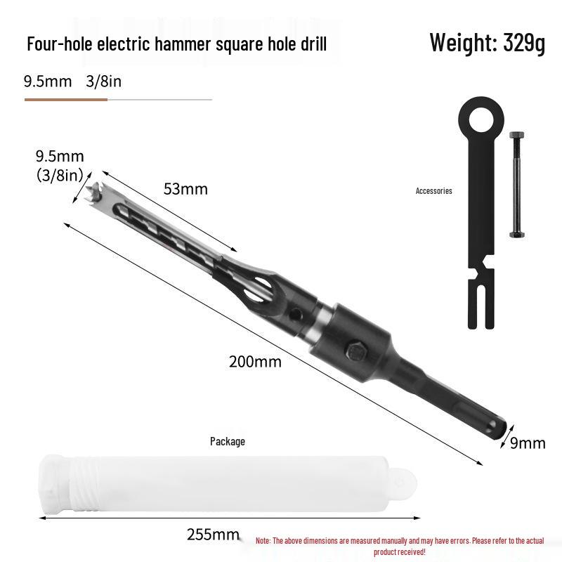 Electric Hammer Square Shank Drill Bit for Woodworking - Two Holes & Grooves