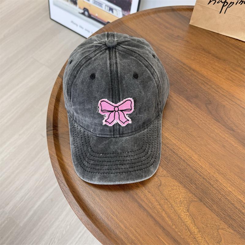 Trendy Sweet Bow Baseball Cap Spring and Summer Sunshade Sunscreen Washed Soft Top Retro Cute Cap Children