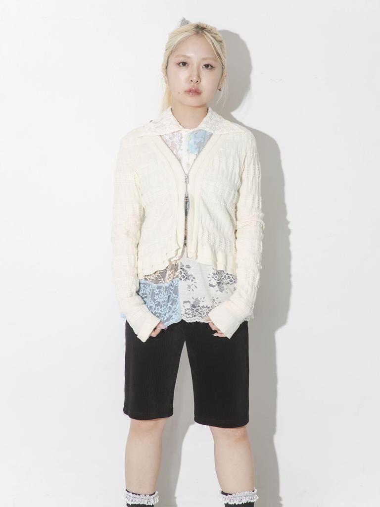 Ray Beams Women's Long Sleeve Knit Shirred Zip V-Neck Cardigan, Off White, Free Size