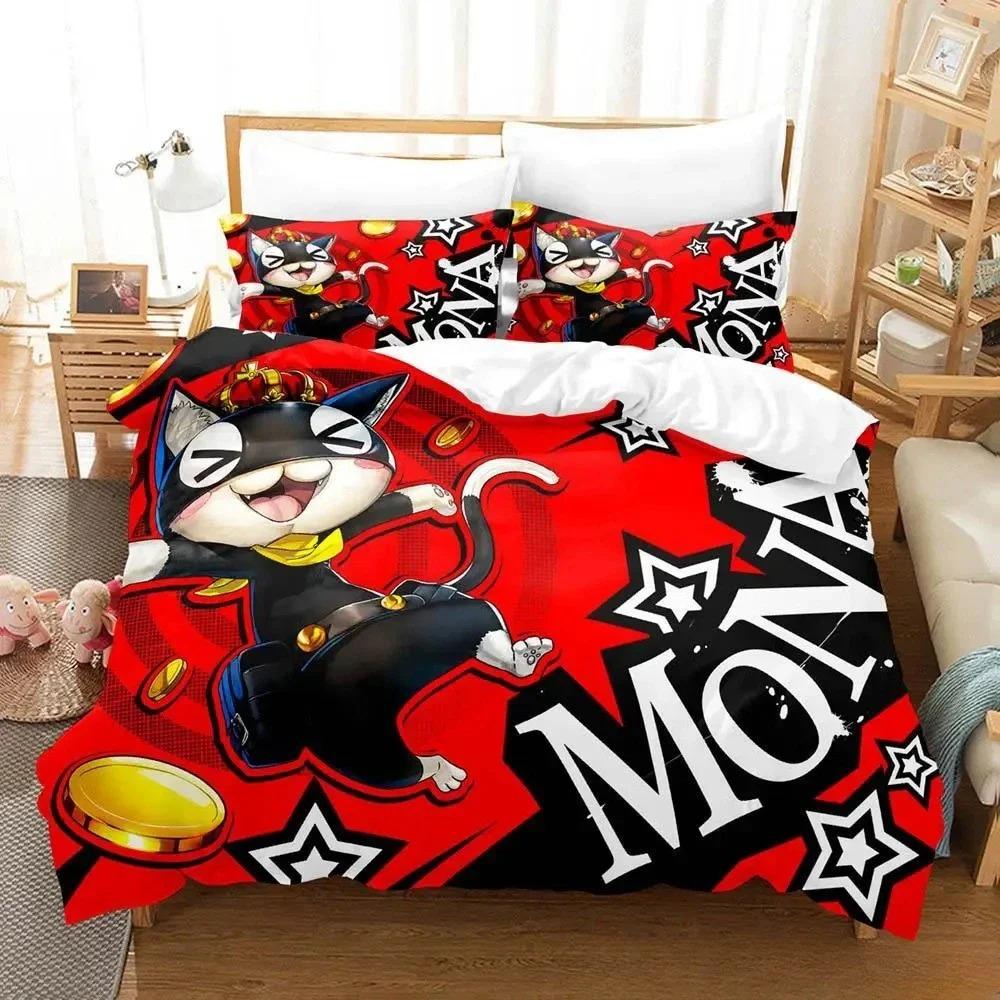 3D-Druck Persona 5 Bettwäsche-Set Cartoon Anime Bettbezug Dreiteiliges Set für Erwachsenen Kinder Schlafzimmer Heimtextilien Geburtstagsgeschenk