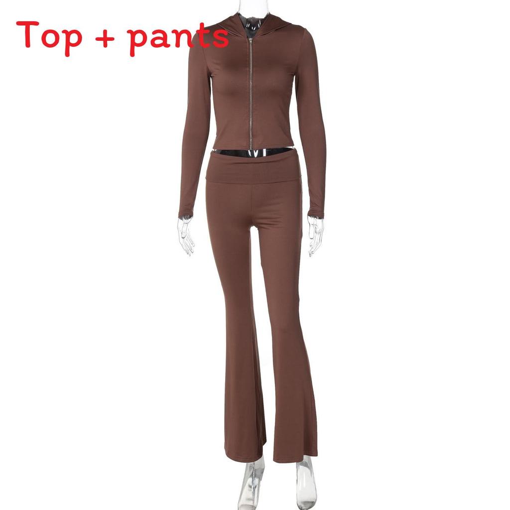 Streetwear Kapuzenpullover mit langen Ärmeln und Hose Set mit Einsätzen für Damen