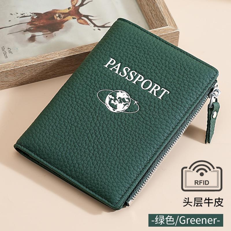 

Lychee pattern leather multifunctional passport bag wallet travel ticket clip protective leather case passport clip ID bag темно-зелений колір
