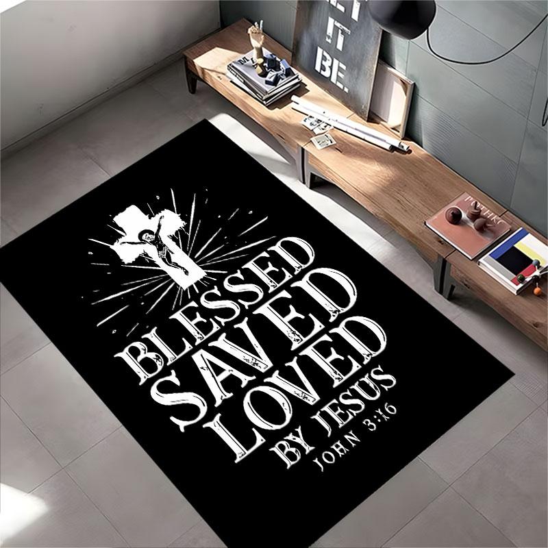 Blessed Saved Loved Design Suitable As a Non-slip Mat for the Living Room or Bedroom Sofa