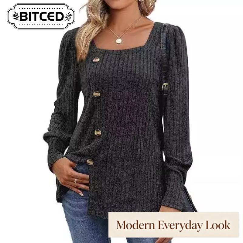 BITCED Women's Fashion Casual Long Sleeve Square Collar Blouses & Shirts