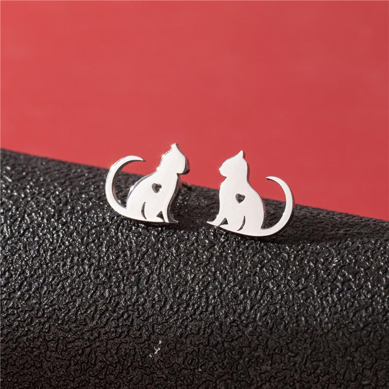 Cute Cat Stainless Steel Stud Earrings for Women Persian Cat Ear Jewelry Girls Student Birthday Earring Gifts Accessories
