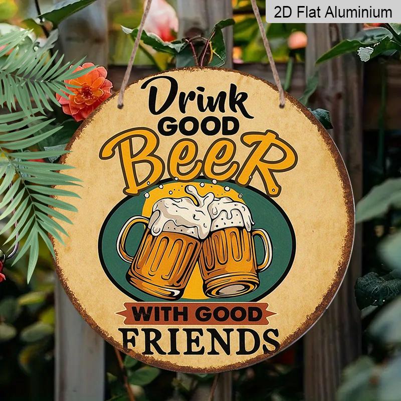 2D Flat 1pc, 8x8 In, Aluminum Metal Decorative Signs & Plaques, Enjoy Good Beer with Friends, Creative Gifts, Bedroom Decor, Stylish Minimalist