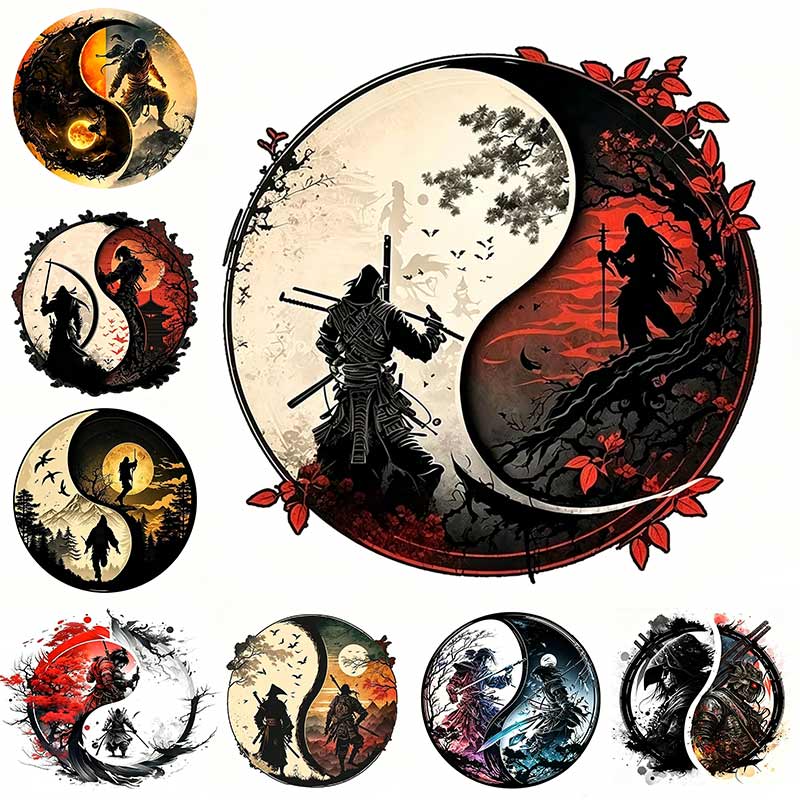 Para Samurai Yin Yang Estilo Japonés Tinta Ronin Pegatina de Coche Impermeable Dibujos Animados Pegatinas de Personalidad Decoración Resistente a los Arañazos SH1220