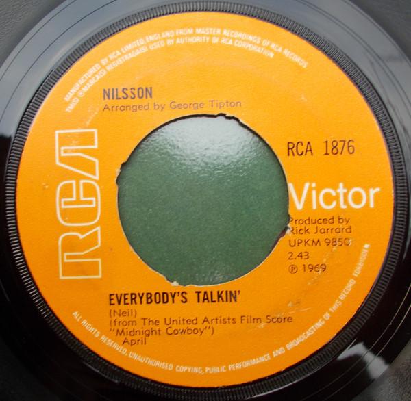 7-дюймовая пластинка HARRY NILSSON  Everybodys Talkin RCA1876 RCA Victor 1969 UK Rock Б/у