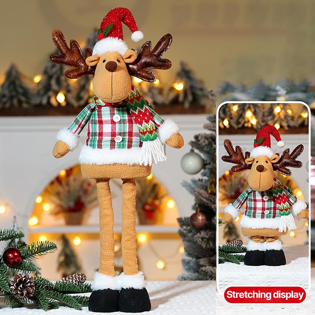 Christmas Telescopic Doll Ornaments Striped Plaid Snowman Elk Window Decorations Christmas Atmosphere Decoration