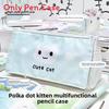 Dot Pattern Cat Pencil Case With Large Capacity For Students And Office Use