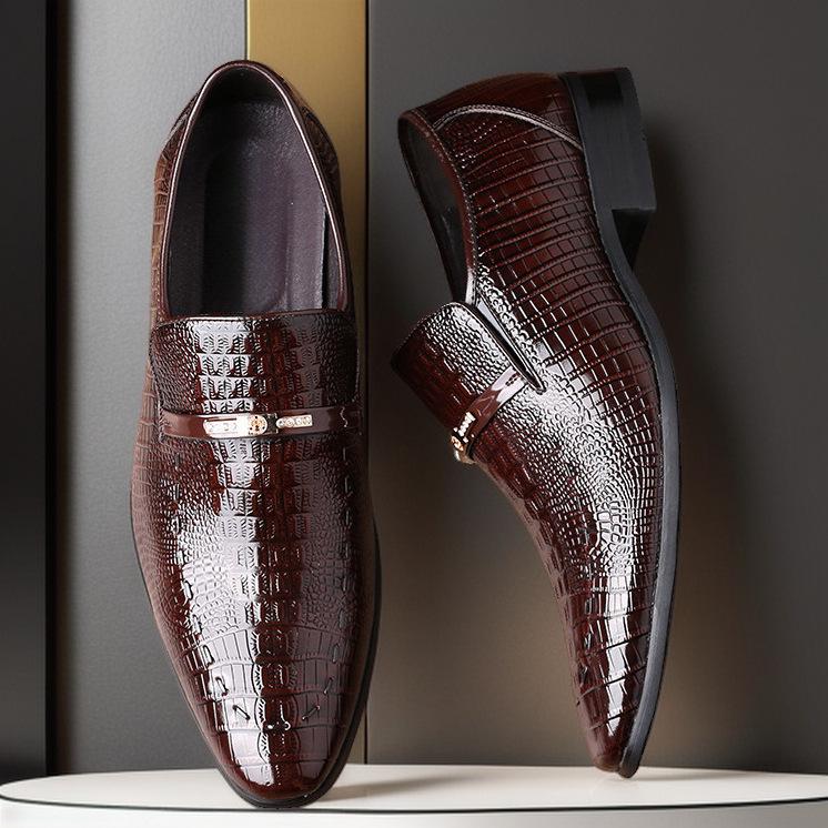 Pánské formální kožené nazouvací boty nadměrné velikosti s krokodýlím vzorem podzim/zima 2024