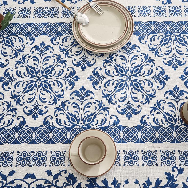 New Chinese Wind Blue and White Porcelain Tablecloth Decoration Dustproof and Heat Insulation Household Dining Table Cloth Coffee Table Tablecloth