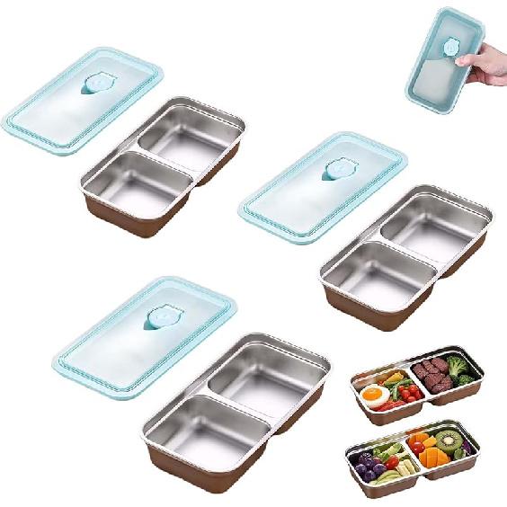 Reusable Stainless Steel Snack Containers with Lids, Stainless Steel Double Compartment Snack Box Containers Condiment Lunch Container with Lids, for