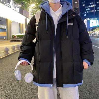 New Hooded Cotton-padded Jacket Fashion Brand Winter Fake Two-piece All-match Warm Thickened Plus Size Bread Suit
