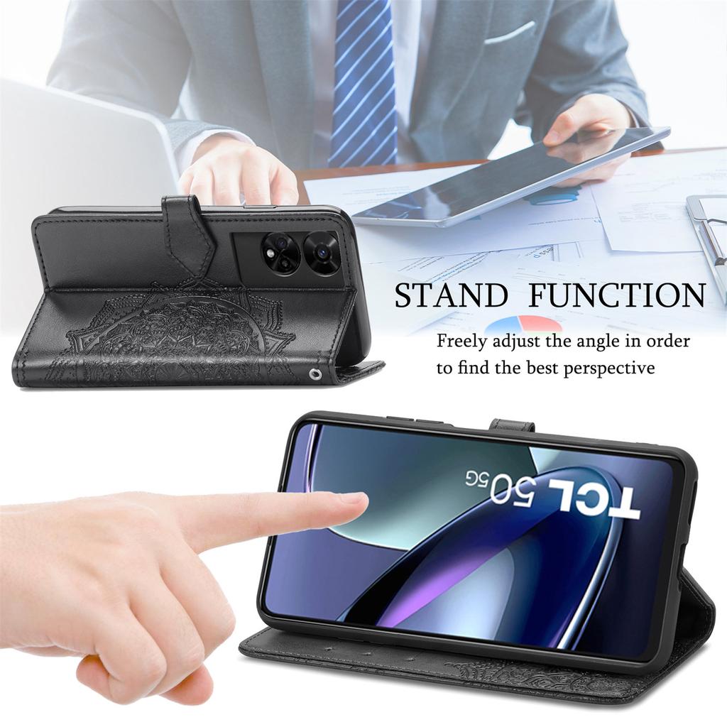 For TCL 50 5G Case Mandala Embossed Design Leather Wallet Phone Cover