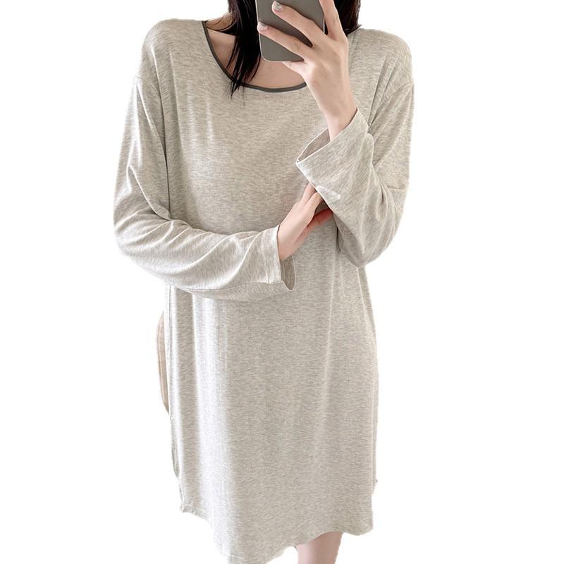 Übergröße Modal Viskose Nachthemd mit Brustpolstern für Frühling und Herbst