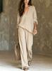 1116 European and American women's clothing lazy and relaxed V-neck long-sleeved top drape wide-leg pants old money style casual two-piece set