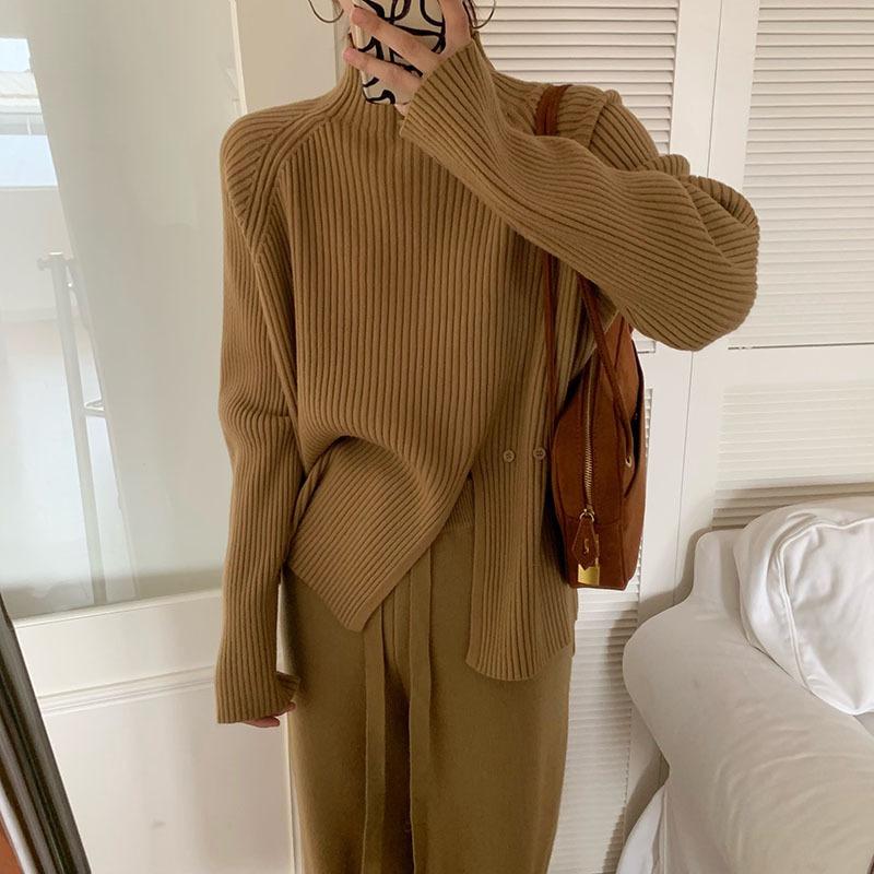 Пуловер-свитер Lazy Wind для женщин осень-зима с открытым верхом полувысоким воротом трикотажная нижняя рубашка One Size хаки 2980₽