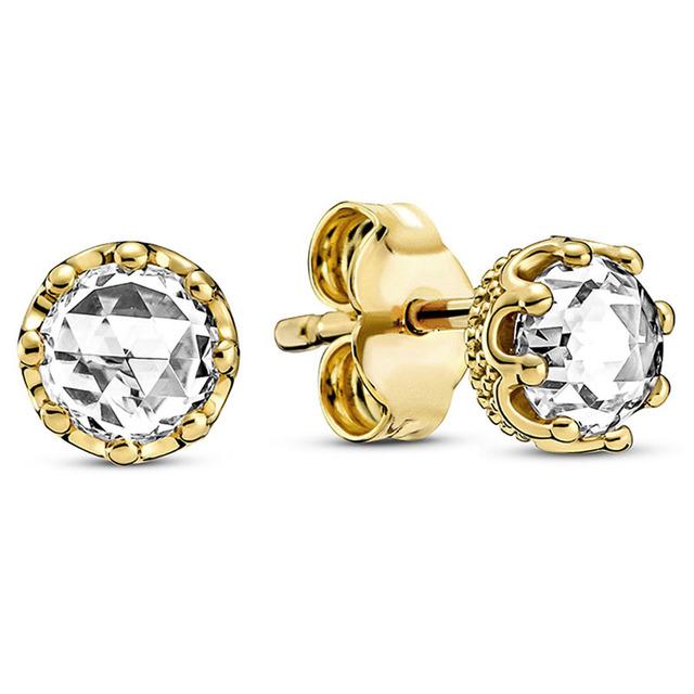 925 Sterling Silver Earring Golden Shine Clear Sparkling Crown Pave Heart Winter Frost Hoop Earring For Women Fashion Jewelry