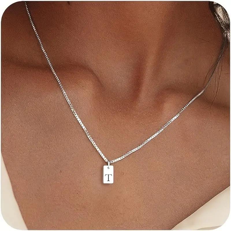 

Exclusive 18K Gold Vacuum-Plated Stainless Steel Engraved Square Pendant Necklace with Alphabet Letters