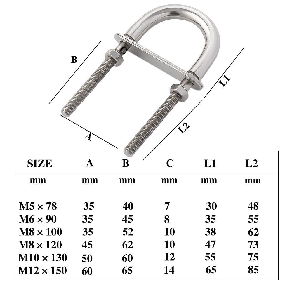 U-bolt Yacht accessories 304 Stainless Steel Screw Pads Bow Stern Eye Screw with Nut Rope Rigging