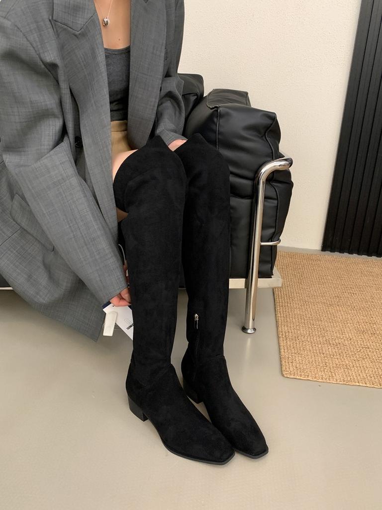 Long Boots Women's Long Tube High Tube 2026 British Style Versatile Interior Height Increasing Square Headed Knight Boots