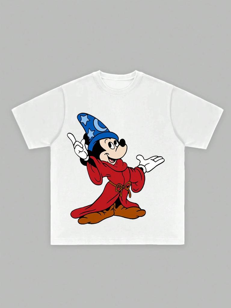 Disney Mickey Mouse Men's Casual Cartoon Print Short Sleeve T-Shirt Cotton Tee Couple Outfit Clothing White T-Shirt Men Clothing