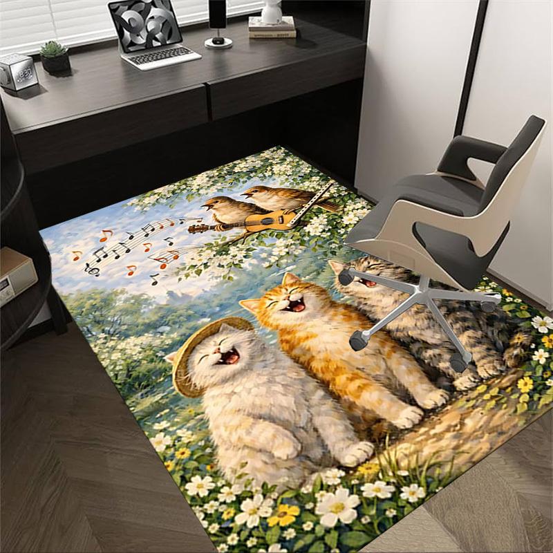 

1PC Cats and birds in the garden Non-Slip Floor Carpet Compatible for Office&Living Room&Bedroom&Dining room - Flat-Weave Machine-O310 60cm by 90cm